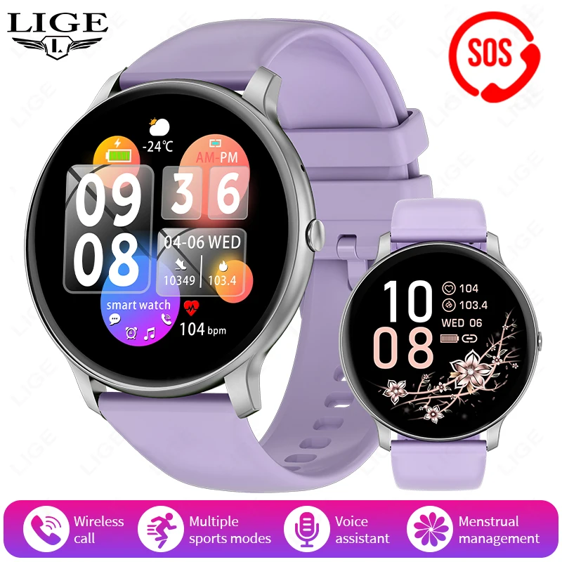 Smartwatch (silicone Roxo) Com Chamadas Bluetooth, Compatível Com Android E Ios, Smartwatch Para Monitoramento De Saúde