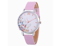 Relógio Feminino de Quartzo com Pulseira de Couro Pu Mostrador Floral Rosa Moda Luxuoso