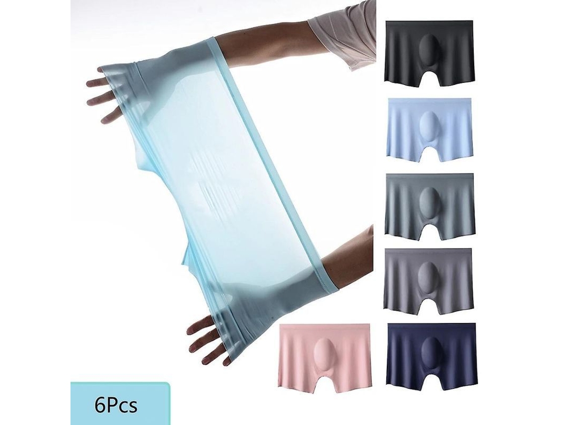 6 Calções Para Homem, Boxers De Seda De Gelo Sem Costuras, Roupa Interior Sexy Ultra Fina E Respirável Para Homens 4xl 6 Peças