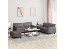Vidaxl 3 Pcs Conjunto De Sofás Couro Artificial Cinzento