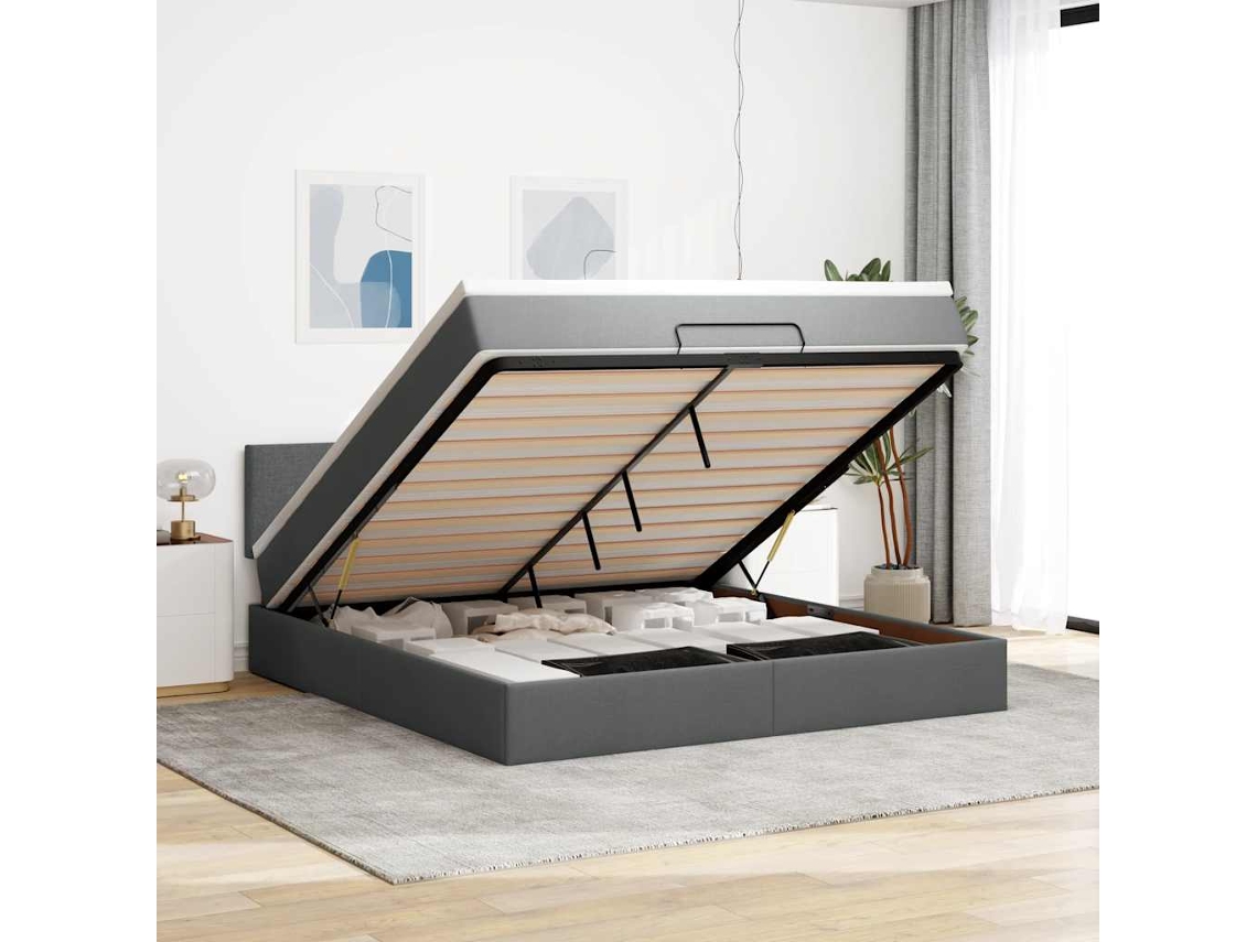 Cama Otomana Com Colchão Leds 180x200cm Tecido Cinza-escuro