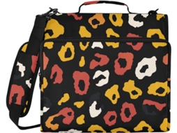 Massa De 3 Argolas Com Estampa Leoparda Vermelha E Amarela 1,5 Polegadas, Com Bolsas Extras, Altura De Ombro E Mão