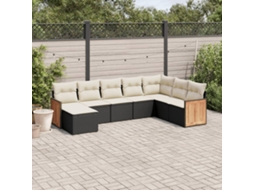 Vidaxl 8 Pcs Conjunto Sofás De Jardim Com Almofadões Vime Pe Preto