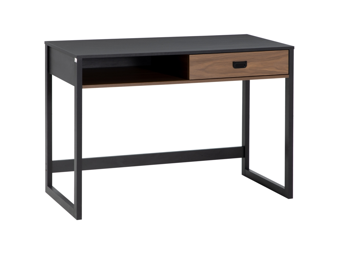 Escrivaninha De Estilo Industrial Para Quarto E Escritório Com Gaveta. 110x50x76cm. Nogueira E Preto.