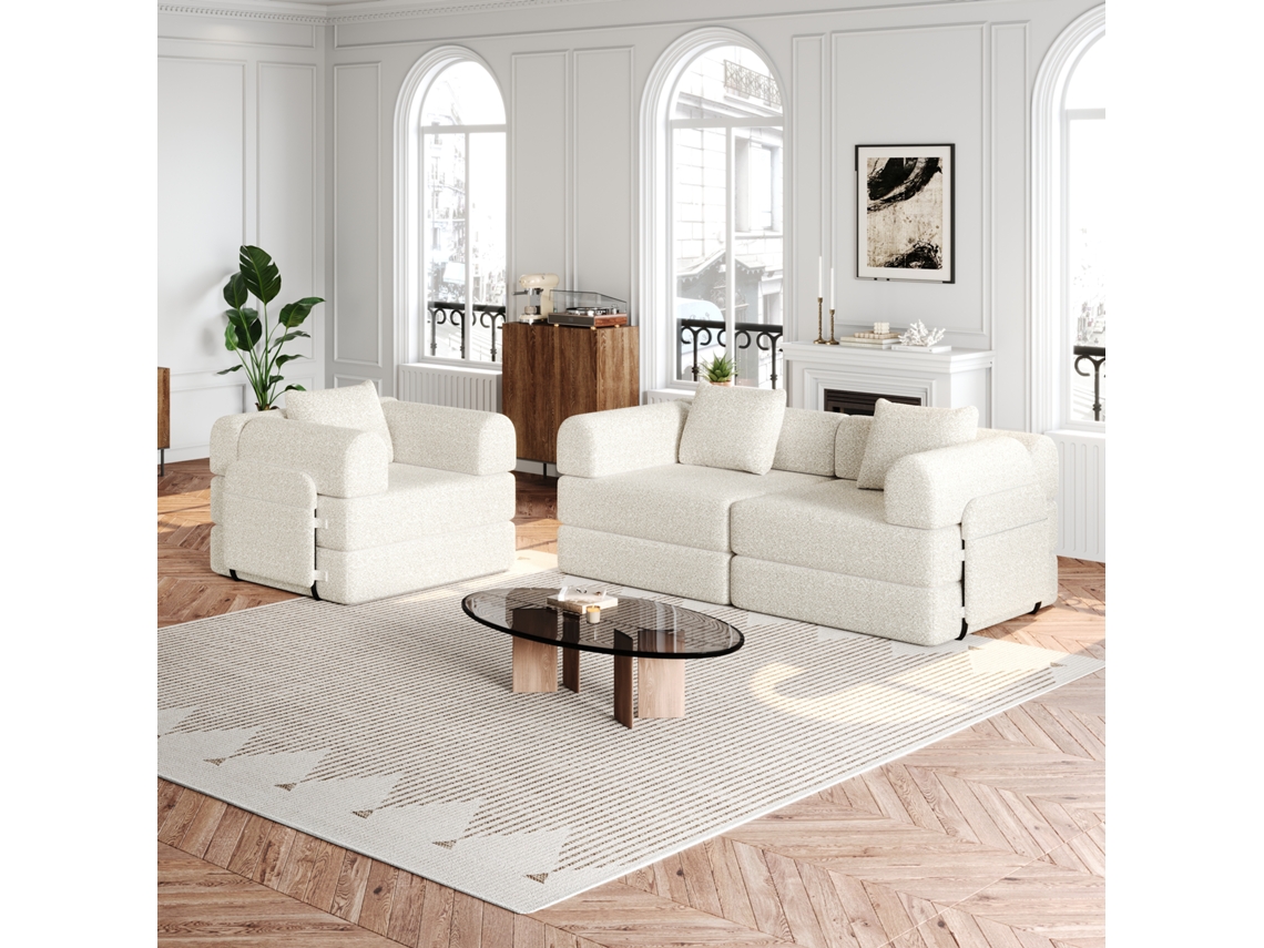 design Patenteado Sofá-cama Chenille 2 Em 1 Com Compartimento No Braço, Três Estruturas Metálicas E Múltiplas Configurações.