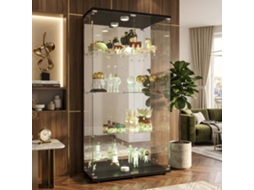 Vitrina de vidro temperado 5mm com LED, espelho, fechadura, preto, 164x80.5x36.5cm LAZYSPACE