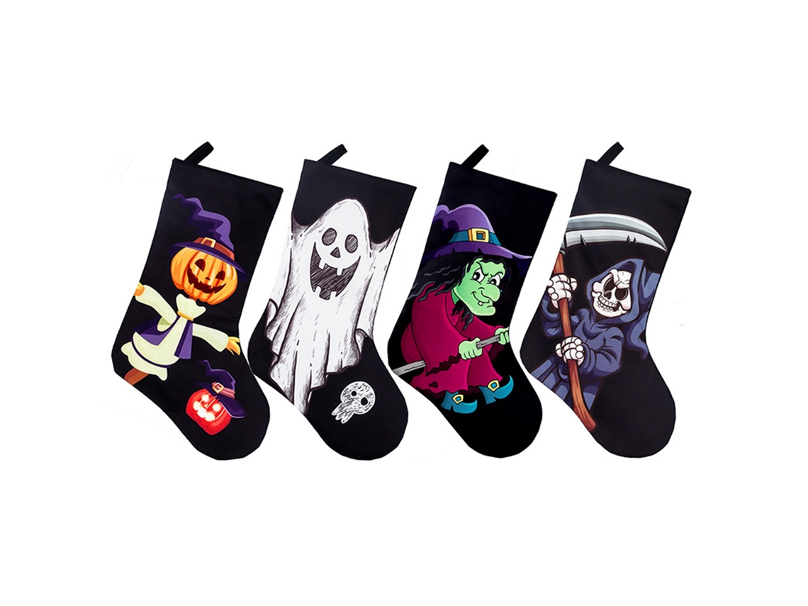 Pack de 4 Meias Decorativas de Halloween com Caveira e Fantasma LAXISCREED