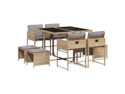 Conjunto de 9 Jantar para Jardim com Almofadões Vime Pe Bege Misturado MAISON EXCLUSIVE