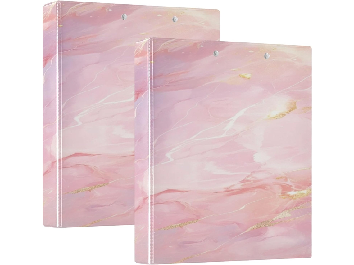 Pasta Escolar De 1 2 Polegada Com Estampa Mármore Rosé, Três Argolas E Bolsos Internos, Pacote Com 1 2 Unidade, Capa