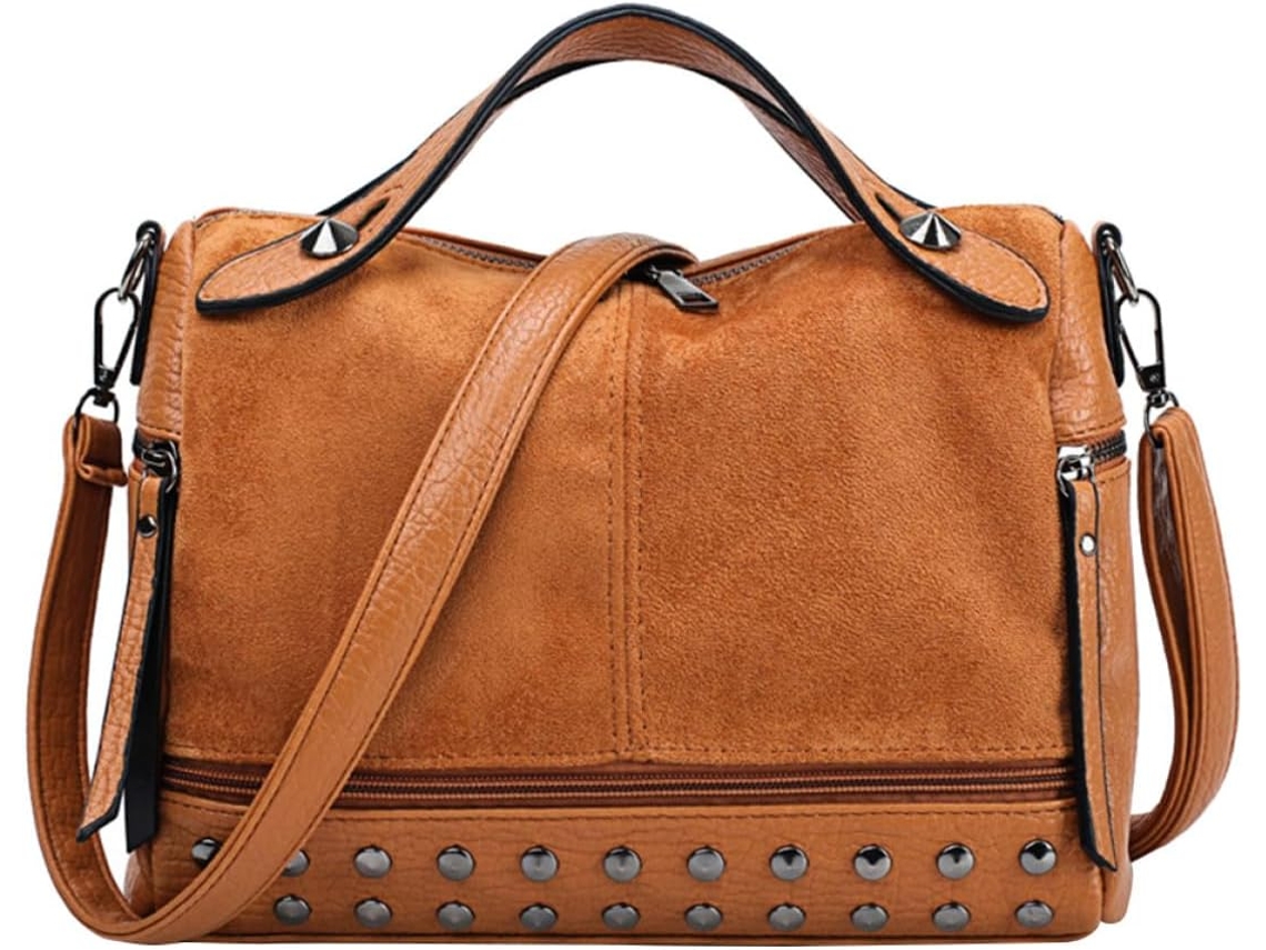 Bolsa Feminina Vintage De Couro, Estilo Casual, Com Alça De Ombro, Aba E Fecho De Rebite.
