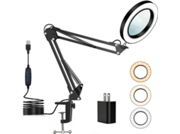 Luminária De Aumento Led Com Mola, Braço Articulado De Metal, Ajuste Contínuo De Intensidade, 3 Modos De Cor, Ampliação De 5x, 4,1 Aquaforge