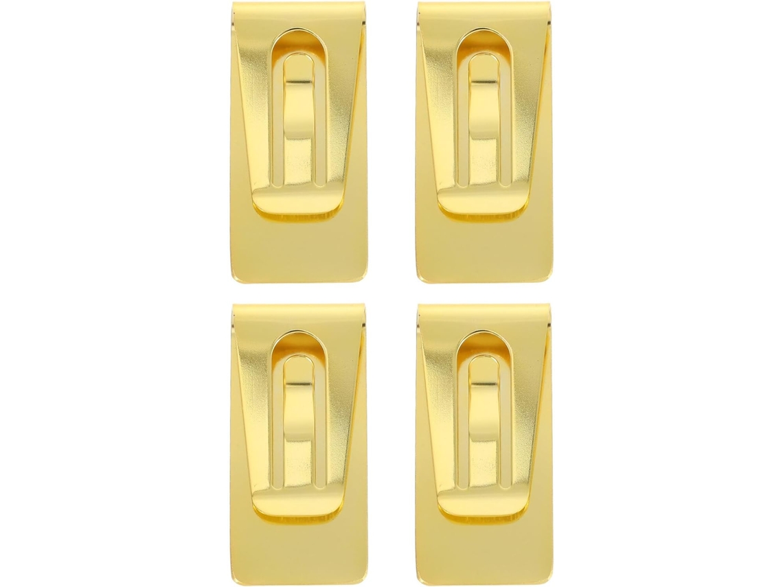 Conjunto De 4 Prendedores De Dinheiro Finos Em Aço Inoxidável Dourado Para Notas E Cartões.