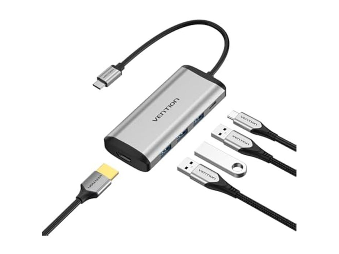 Docking Station Vention Tipo C Hdmi 3 Portas Usb 3.0 0,15 M Pd Cinza Metálico Brilvibera