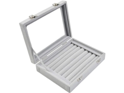 Organizador De Pendientes Viaje Pequeño Caja Joyería Anillos Velvet Con Espejo Gris