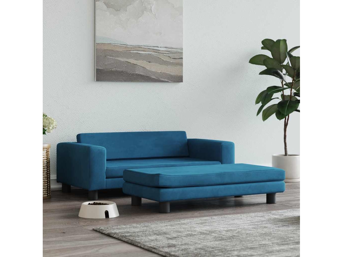 Vidaxl Cama Com Extensão 100x50x30 Cm Veludo Azul