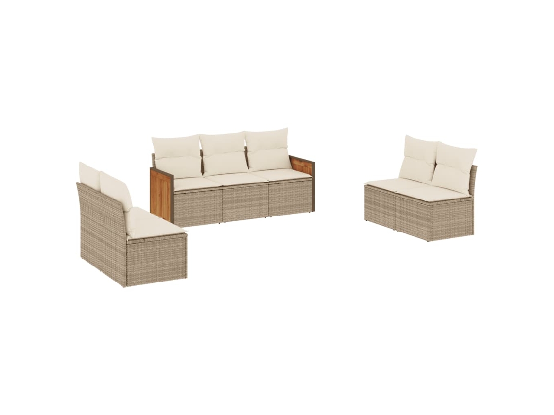 Conjunto de 7 Sofás para Jardim com Almofadões Vime Pe Bege MAISON EXCLUSIVE (7 pcs)