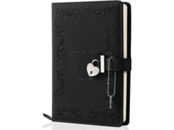 (Negro - 23,6 x 16,5 x 5,1 cm) Agenda con candado y llave, ideal para niñas, tapa gruesa, 360 páginas, en piel sintética, formato D-Aquaforge