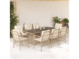 Vidaxl 9 Pcs Conjunto De Jantar P/ Jardim Com Almofadões Vime Pe Bege