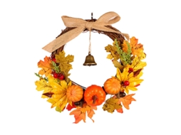 Decoração De Outono Para Porta Com Guirlanda Laxiscreed, Folhas De Maple E Abóbora Para Ação De Graças