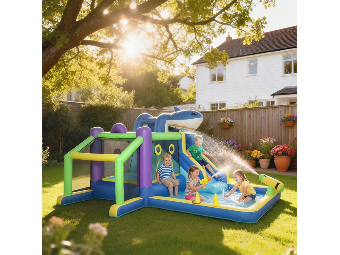 Tobogã De Piscina Inflável Tubarão 8 Em 1, Pula-pula Aquático Colorido Para Crianças De 3 A 8 Anos