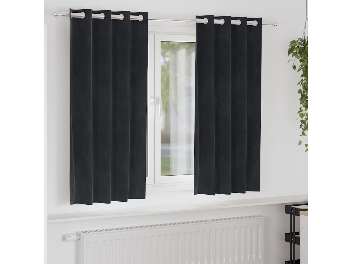 Vidaxl Cortinas Opacas 2 Unid. Preto 140 X 175 Cm Veludo