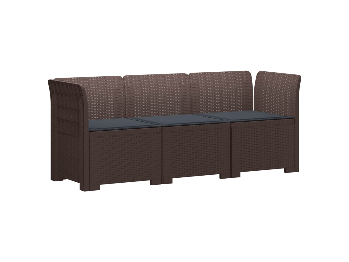 Vidaxl Sofá De Jardim 3 Lugares Com Almofadas Visual Rattan Pp
