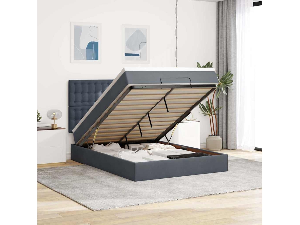 Estrutura De Cama Otomana Colchões 140x200 Cm Cinzento Escuro