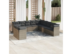Vidaxl 11 Pcs Conjunto Sofás de Jardim C/ Almofadões Vime Pe Cinzento
