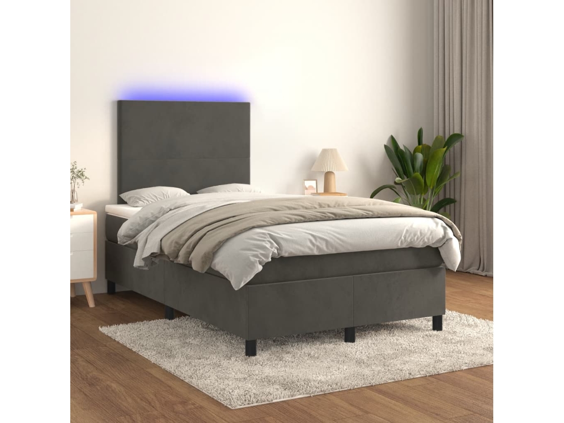 Vidaxl Cama Box Spring C/ Colchão/led 120x200cm Veludo Cinzento escuro