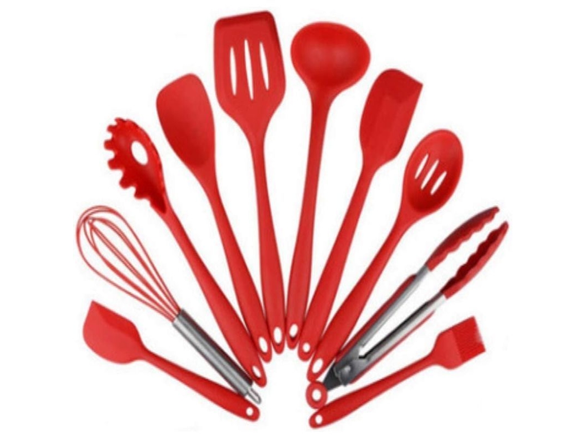 10 Peças De Utensílios De Cozinha De Silicone Resistente Ao Calor Sem Aderência (vermelho)