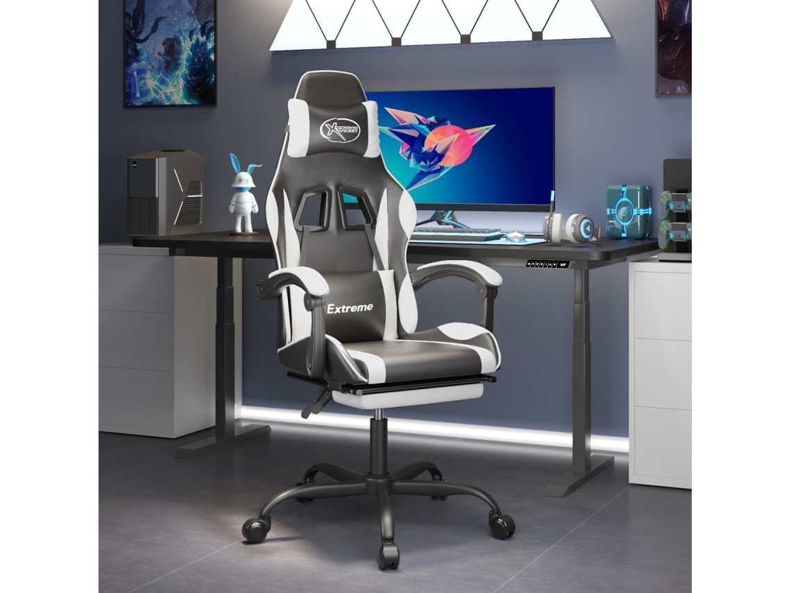 Vidaxl Cadeira De Gaming C/ Apoio Pés Couro Artificial Preto/branco