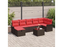 Vidaxl Conjunto De Sofá De Jardim 8 Unid. Marrom E Vermelho Vime Pe