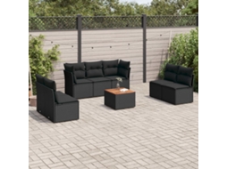 Vidaxl 8 Pcs Conjunto Sofás De Jardim Com Almofadões Vime Pe Preto