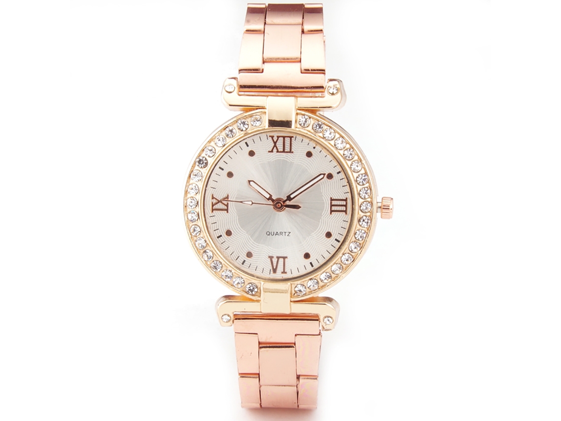 Reloj De Pulsera De Cuero Simple Unisex Con Dial Redondo Y Cuadro De Acero Oro Rosa