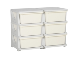 Caixa Organizadora BGA STORE de Plástico com 6 Gavetas para Brinquedos, Pequena Gaveteira Infantil, Branco Creme
