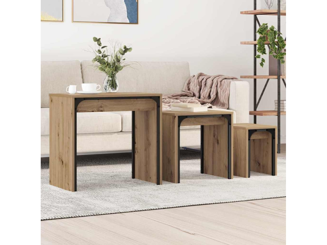 Vidaxl Mesa De Centro 3 Pcs Carvalho Artesanal Madeira Processada