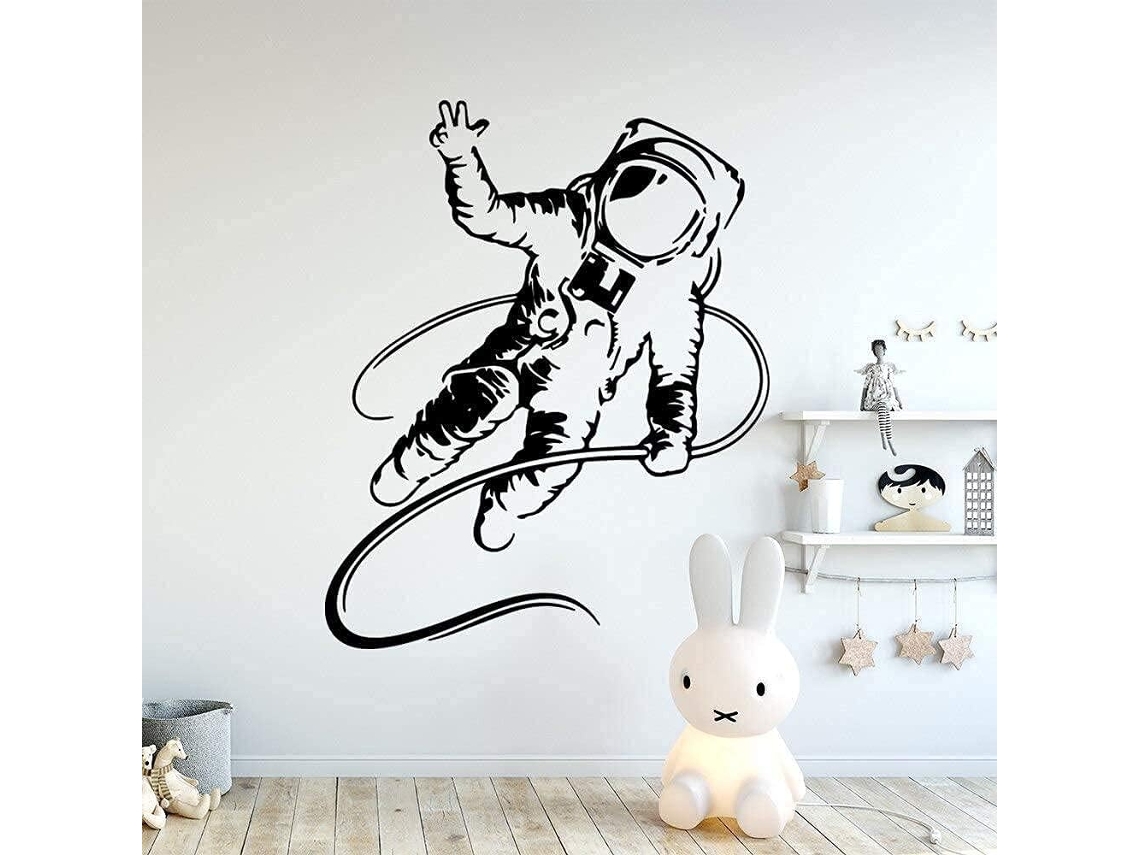 Adesivo de parede colorido de astronauta em vinil, pôster para quarto de bebê ou infantil, 57x80 cm