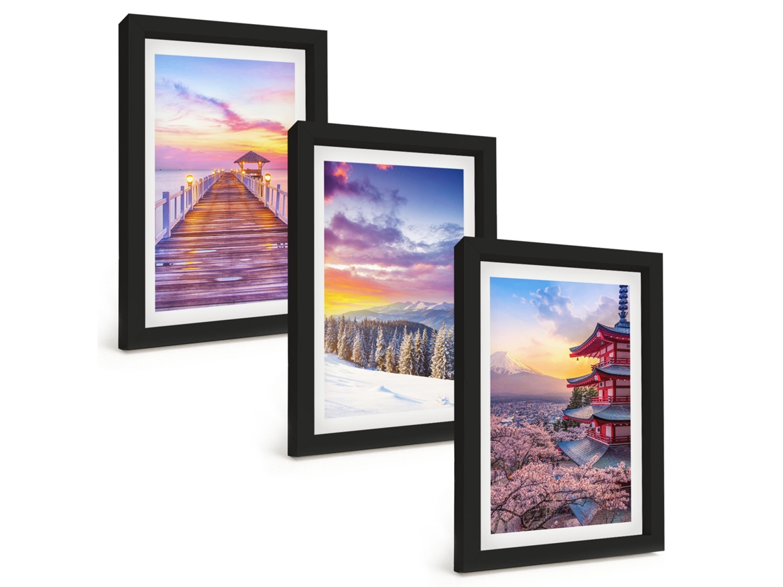 Composição De Quadros Na Parede Paisagens Românticas Do Céu Moldura Preta Quadros Para A Sala De Estar Espelharte (3 Peças 20x30 Cm)