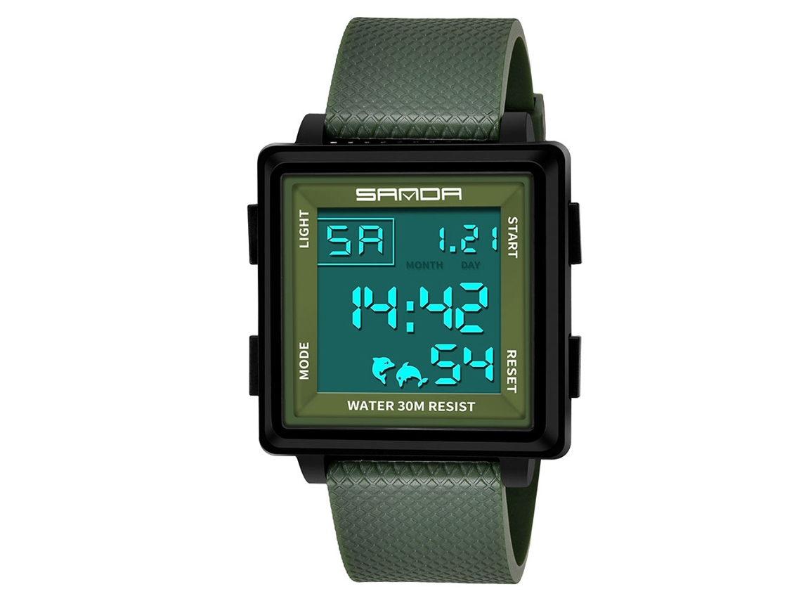Relógio Eletrônico Digital Multifuncional Sanda Simples e Fashion (preto Verde Militar)