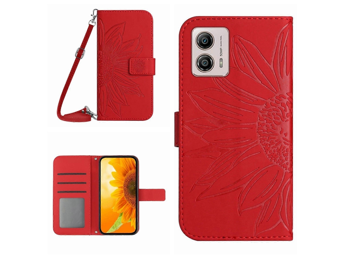 Capa De Celular Flip Em Couro Sintético Com Textura De Girassol E Cordão Para Motorola Moto G53 5g/g13/g23 Ht04.