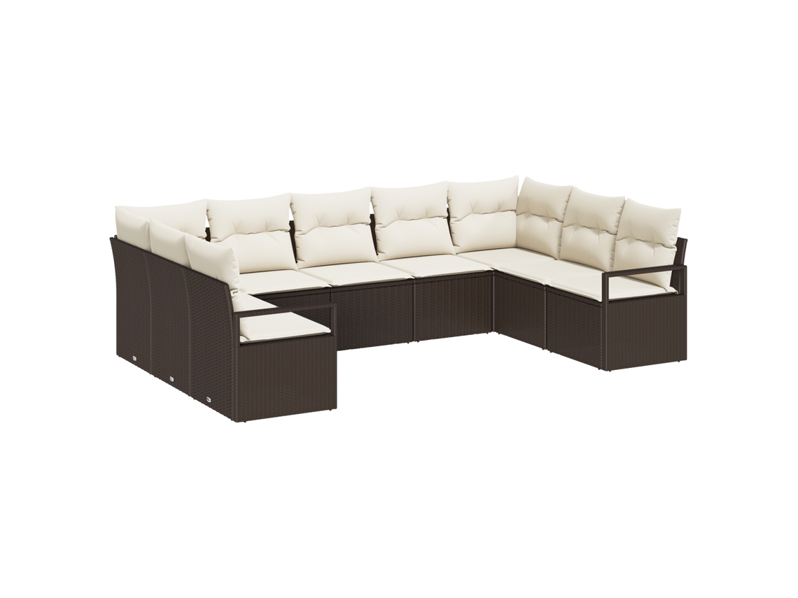 Conjunto 9 Sofá Exterior Vidaxl Castanho Vime Pe (289 X 177 X 85 Cm)