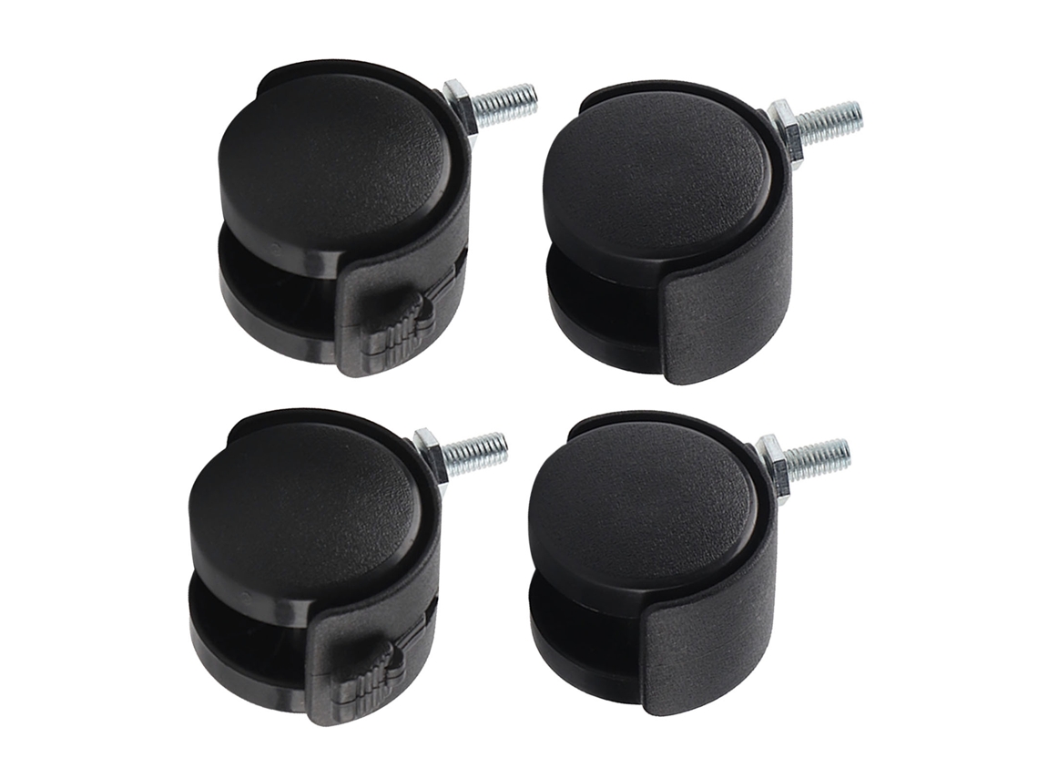4 x Rodas giratórias de substituição de plástico de nylon preto Slowmoose para móveis e cadeiras de escritório com freio