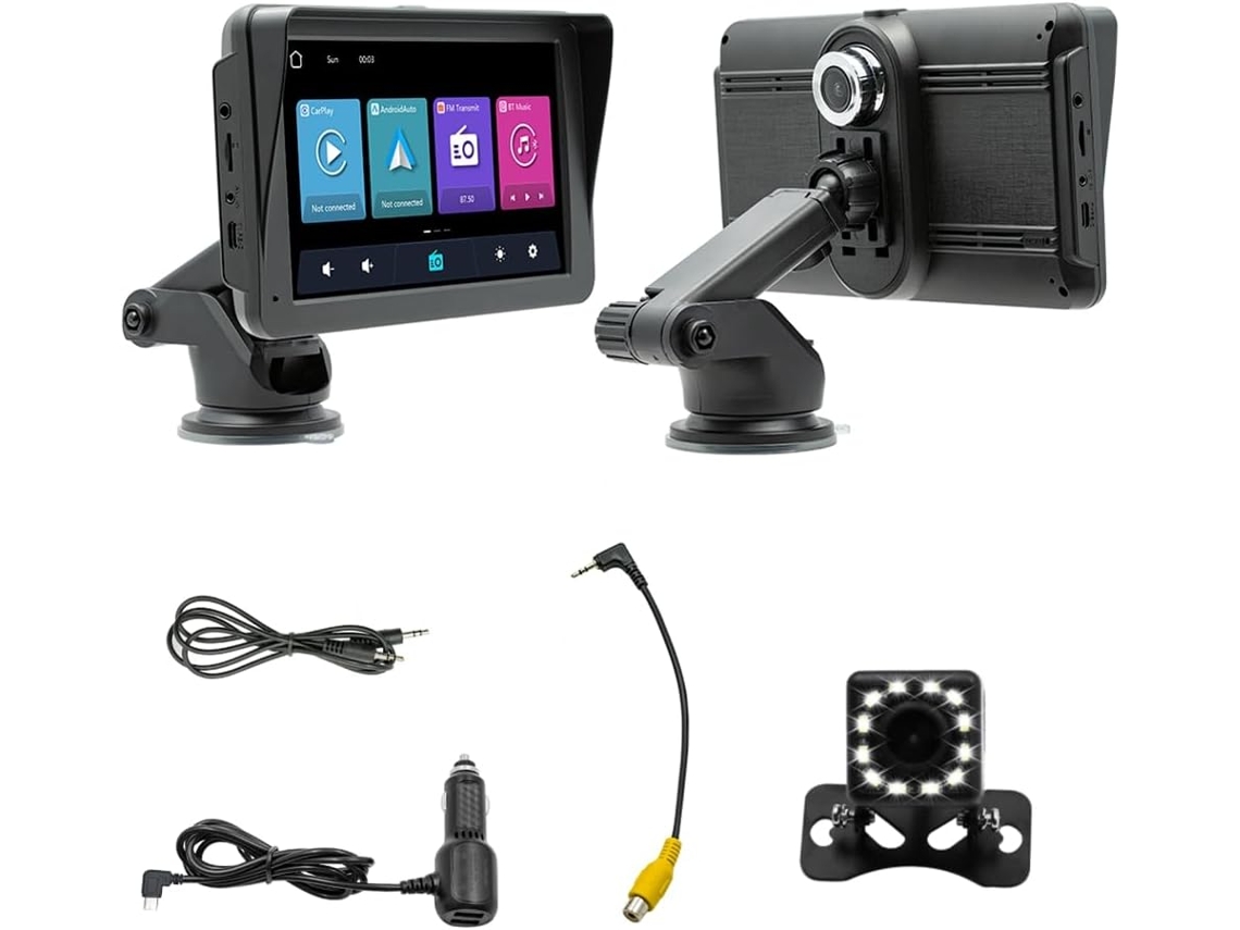 Rádio Automotivo de 7 Polegadas com Câmera Veicular, Suporte para Painel, Carplay e Android Auto. SFUSHOS