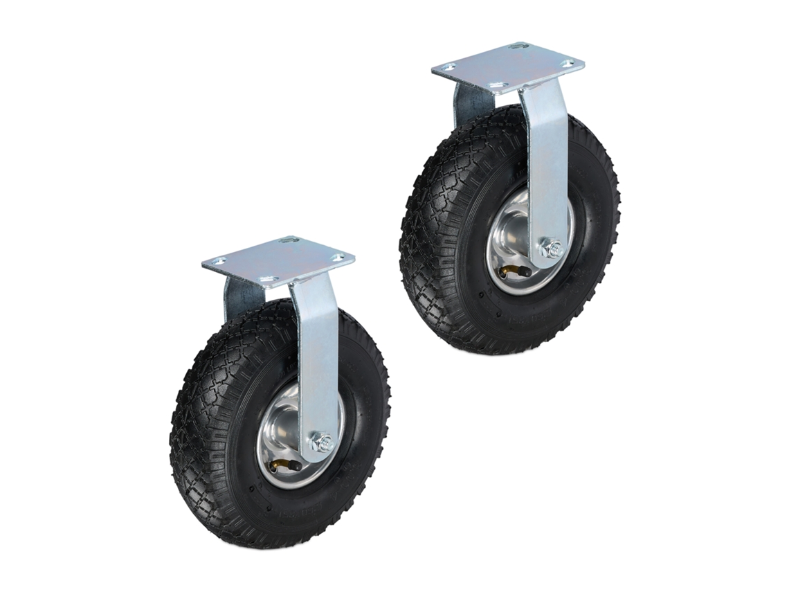 Relaxdays Conjunto De 2 Rodízios, Pneus 3.00-4, Roda Pesada, Rodízio Em Aço, Até 120 Kg, Preto/prata