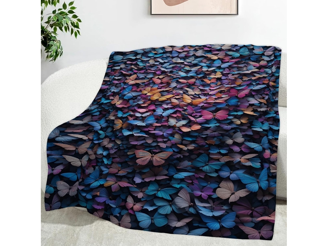 Manta com Estampa de Borboletas Coloridas Insetos 180x200 Cm Multifuncional Macia e Aconchegante Flanela Ideal