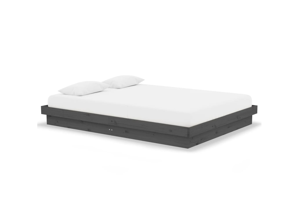 Estrutura de Cama 140x190 Cm Madeira Maciça Cinzento MAISON EXCLUSIVE