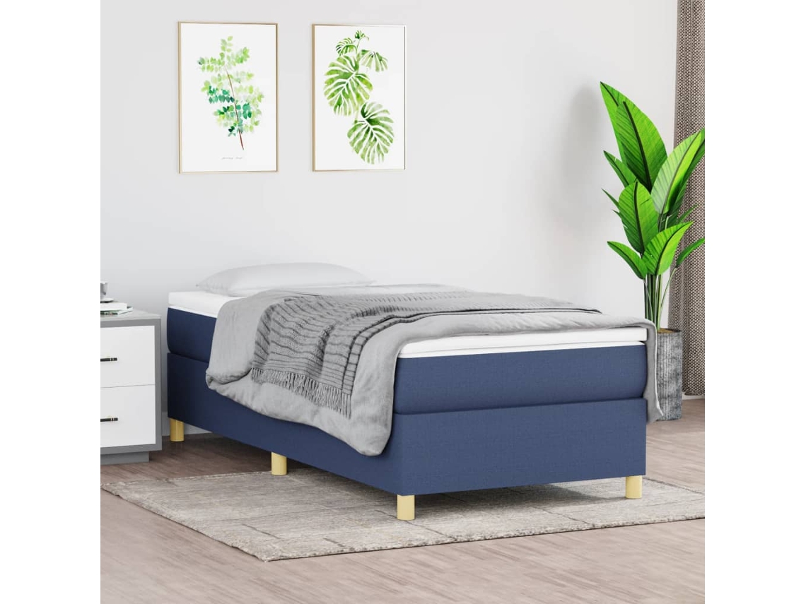 Vidaxl Estrutura De Cama Com Molas 90x190 Cm Tecido Azul