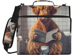 Organizador De Fichário Divertido Com Estampa Vaca Das Terras Altas, Estojo Com Zíper, Compartimento Laptop