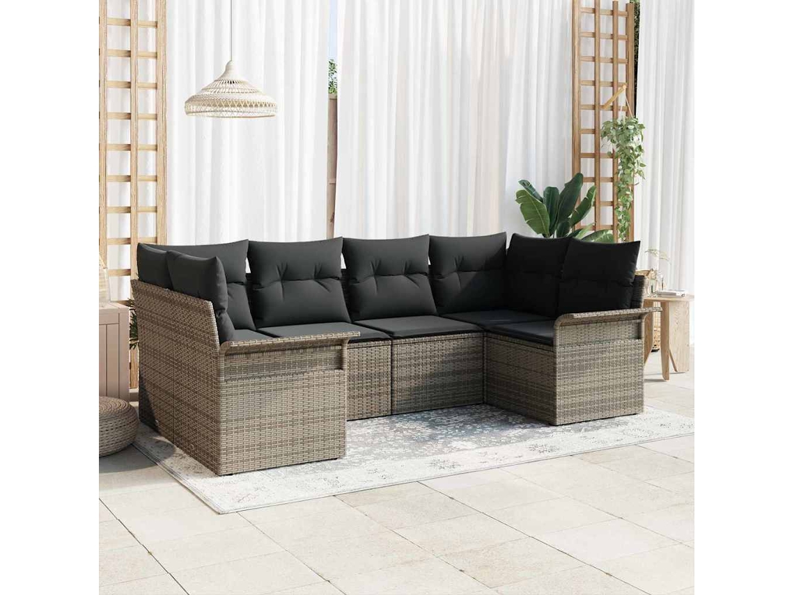 Vidaxl Conjunto De Sofá De Jardim 6 Unid. Cinzeto Vime Pe
