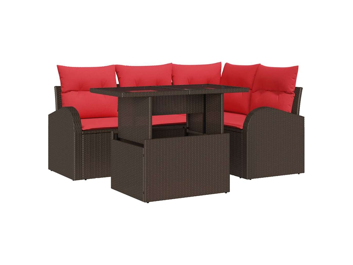 Maison Exclusive - Conjunto De Sofá De Jardim 5 Pcs Marrom E Vermelho Vime Pe